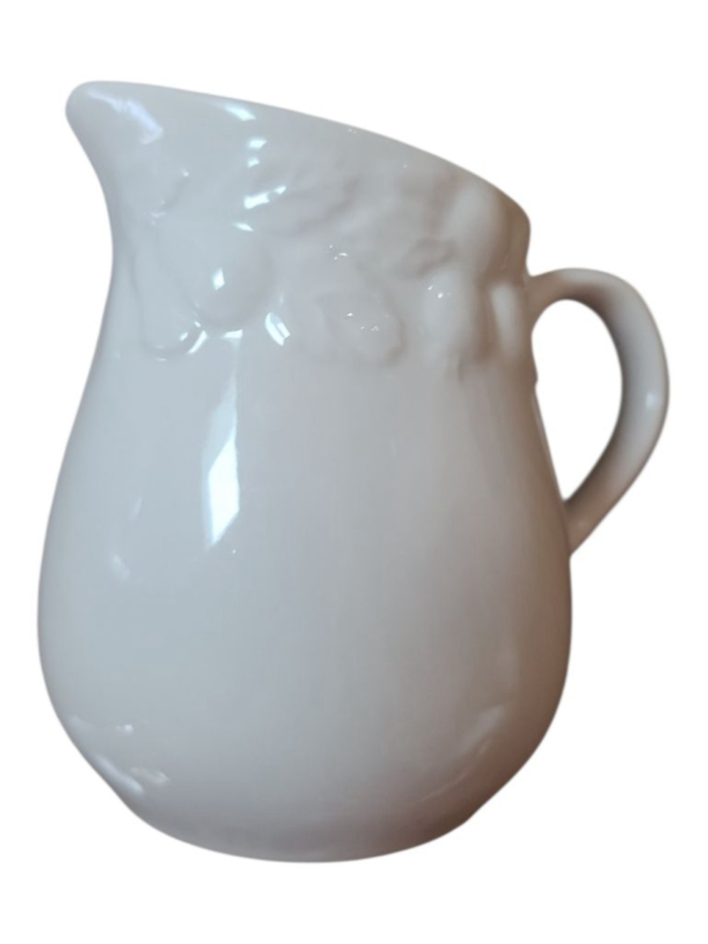 Gibson White Embossed Fruit Creamer Pitcher Ceramic Farmhouse